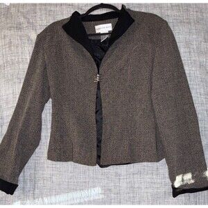 KAELYN-MAX Gray Black Collared Clasp Blazer Jacket Lined Cuff Size 12